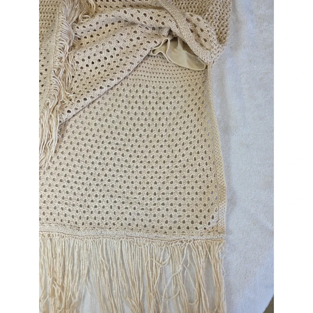 House of Harlow 1960 Skirt Crochet Knit Fringe Lined Size‎ S Boho Festival Tan